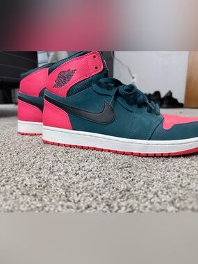 Jordan Mid-Top Sneakers in Teal and Pink with Black Swoosh